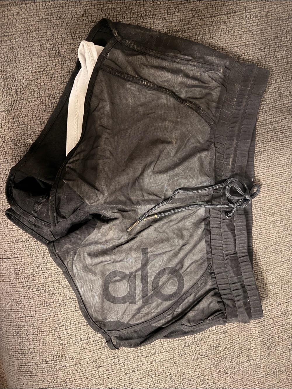 ALO Yoga Black and White Lined Athletic Shorts